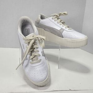 Puma Cali Wedge White Leather and Suede Platform Sneakers Size 8 1/2 8.5